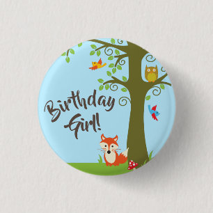 Waldfreunde Woodland Niedlich 1. Geburtstag Party Button