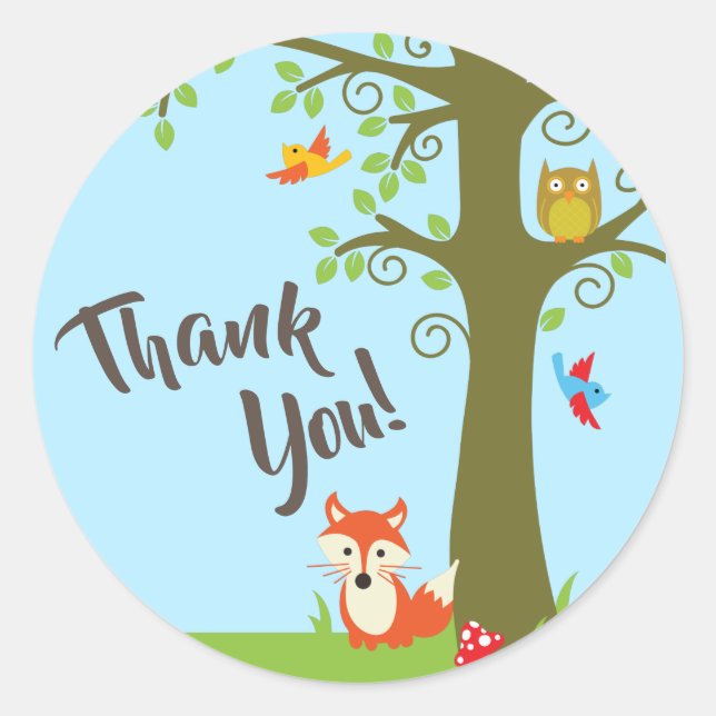 Waldfreunde Woodland Niedlich 1. Geburtstag Party Runder Aufkleber (Vorderseite)