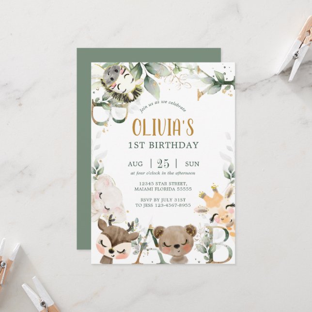 Waldfreunde zum Geburtstag Einladung (Vorderseite/Rückseite Beispiel)