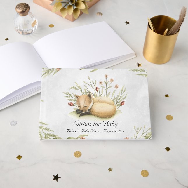 Waldfuchs | Forest Animal Baby Shooter Gästebuch (Vorderseite Offen)