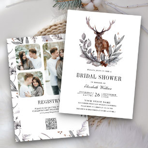 Waldgebiet Hirsche QR Code Foto Brautparty Einladung