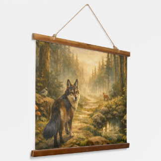 Waldgefährten Horizontale Wandteppich Mit Holzrahmen