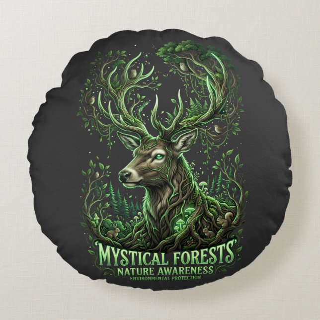 Waldgeist Rundes Kissen (Vorderseite)