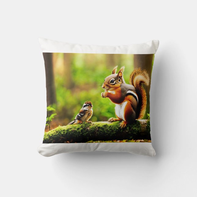 Waldgesellschaften - Eichhörnchen, Chipmunk & Bird Kissen (Vorderseite)