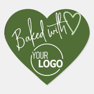 Waldgrün gebacken mit Liebe hausgemachte Backlogos Herz-Aufkleber