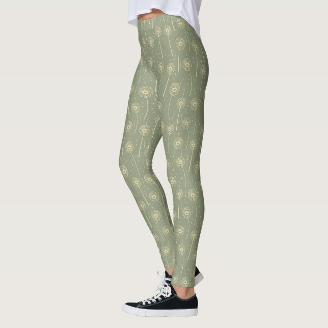 Waldgrün-gelbes-bohemian-Löwenzahn-Muster Leggings (Links)