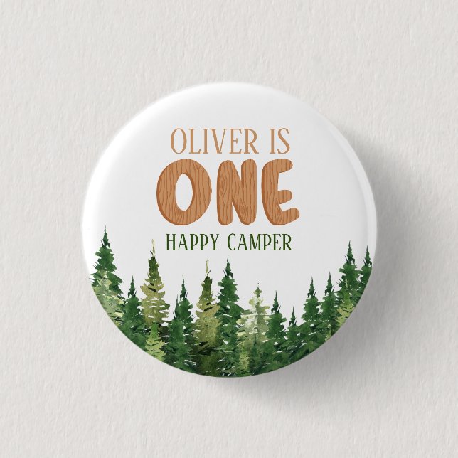 Waldgrün Glücklicher Camper Erster Geburtstag Button (Vorderseite)