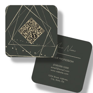 Waldgrün & Gold   QR Code Square Business Card Quadratische Visitenkarte