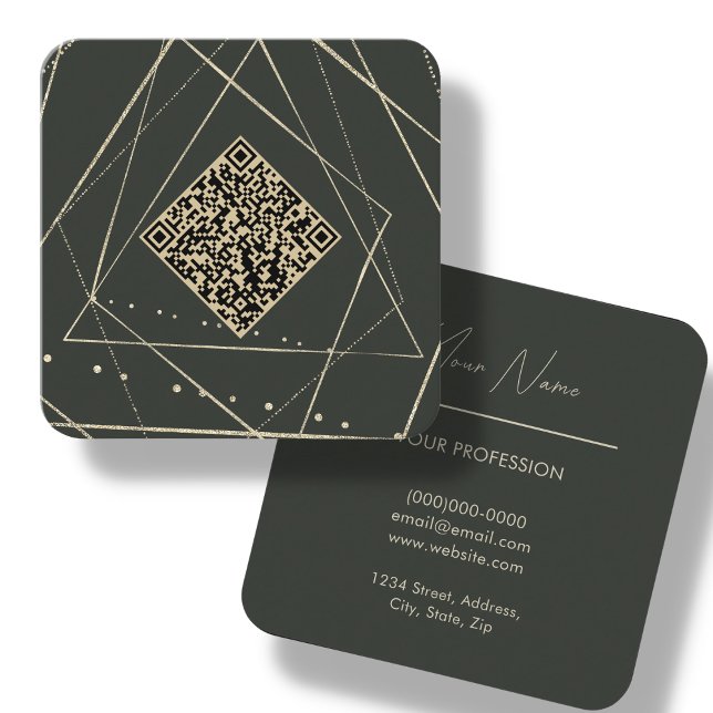 Waldgrün & Gold | QR Code Square Business Card Quadratische Visitenkarte (Von Creator hochgeladen)
