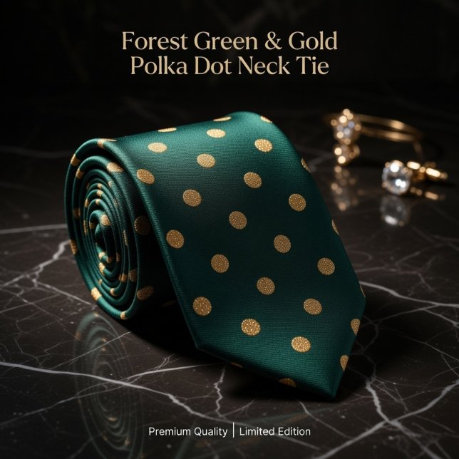 Waldgrün-goldener Polka-Punkt  Krawatte (Von Creator hochgeladen)