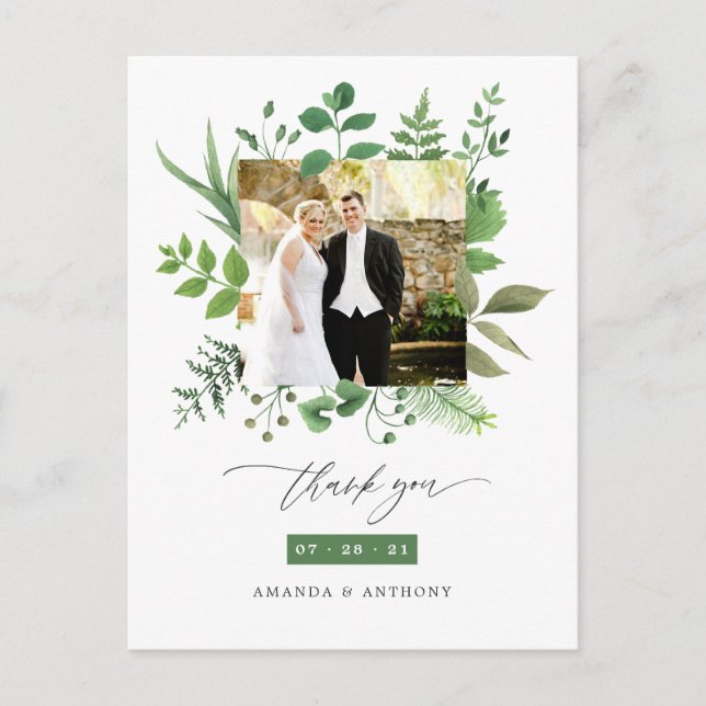 Waldgrün Hochzeit Vielen Dank Postkarte (Vorderseite)