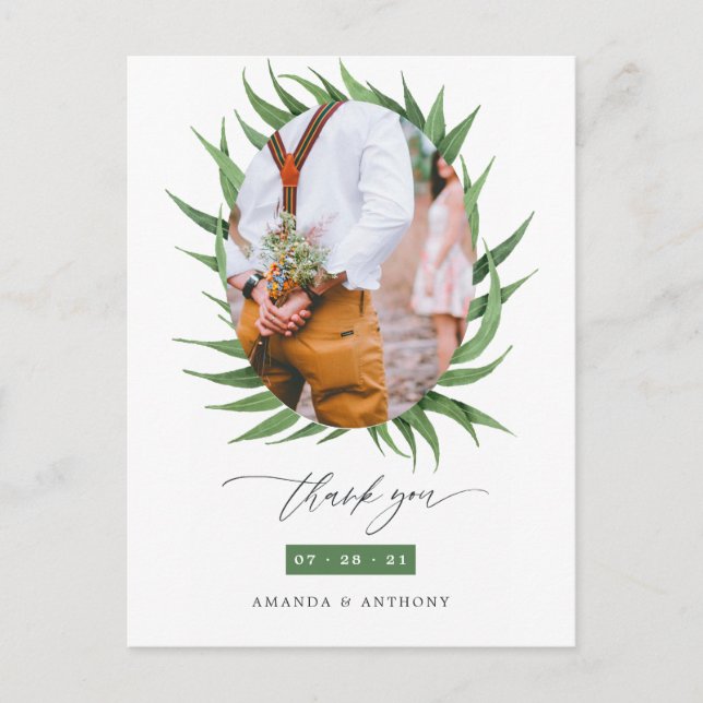 Waldgrün Hochzeit Vielen Dank Postkarte (Vorderseite)