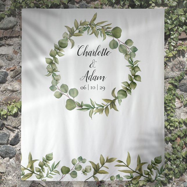 Waldgrün Hochzeitskleidung Foto Hintergrund Wandteppich (Woodland Greenery Wedding Photo Booth Backdrop)