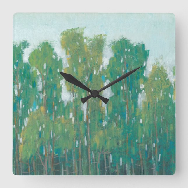 Waldgrün II Quadratische Wanduhr (Vorderseite)