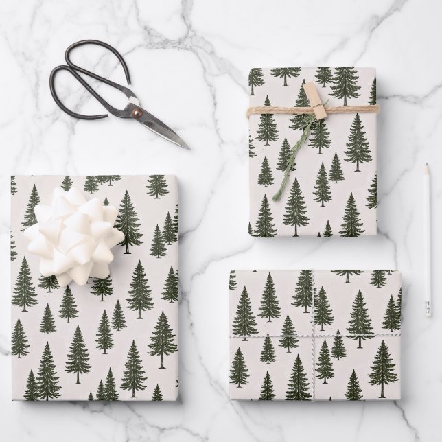 Waldgrün Kiefern Baum Waldmuster Geschenkpapier Set (Vorderseite)