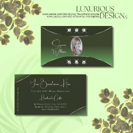 Waldgrün mit Silberdekor Diamanten und Foto Visitenkarte