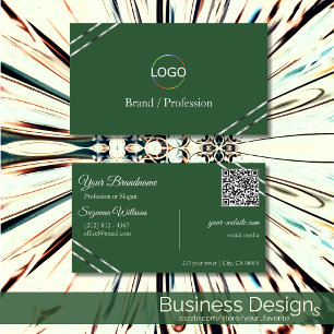 Waldgrün mit Silberlinien-Logo und QR-Code Visitenkarte