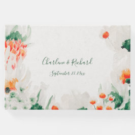 Waldgrün Rustikal Orange Weiße Blüte Gästebuch