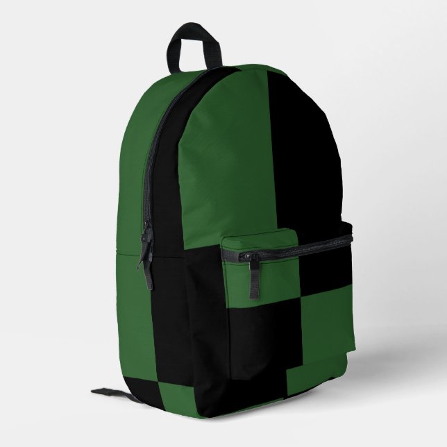 Waldgrün-schwarzes Schachbrettmuster Bedruckter Rucksack (Rückseitige Ecke links)