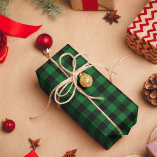 Waldgrün und schwarzes Büffelkaromuster Geschenkpapier