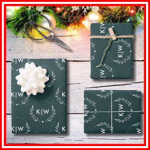 Waldgrün und Weiß Moderne Anfangsbuchstaben-Mono Geschenkpapier Set