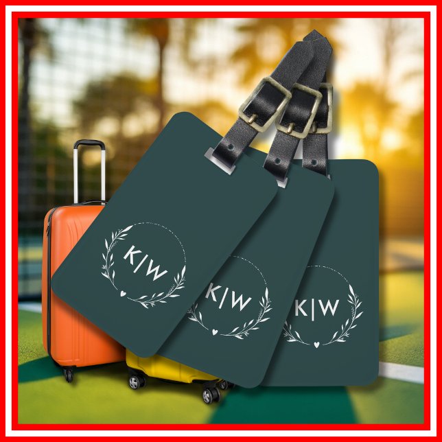 Waldgrün und Weiß | Modernes Initialen-Monogramm Gepäckanhänger (Von Creator hochgeladen)