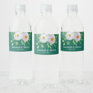 Waldgrün Weiße Blüten Wasserflaschenetikett