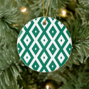 Waldgrün-weiße Rautenmuster Keramik Ornament