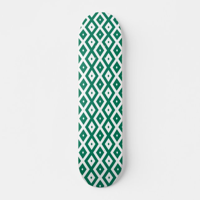 Waldgrün-weiße Rautenmuster Skateboard (Vorne)