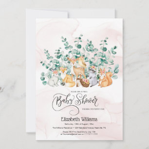 Waldgrün Wildtiere Babydusche Einladung