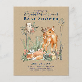 Waldgrün Wildtiere Babydusche Flyer