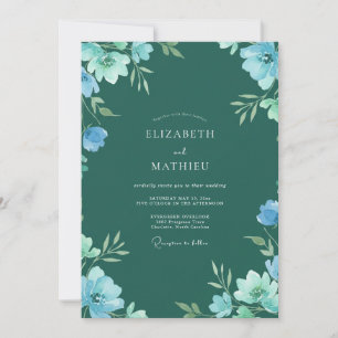 Waldgrüne Ätherische Blumige Hochzeit Einladung