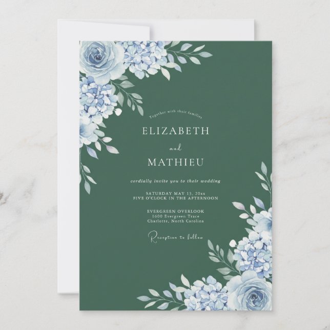 Waldgrüne ätherische Winterhochzeit Einladung (Vorderseite)