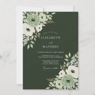 Waldgrüne Blumengrüß-Hochzeit Einladung