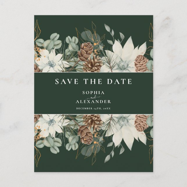 Waldgrüne botanische Wasserfarbe Save the Date Postkarte (Vorderseite)