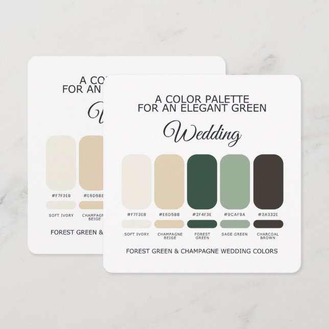 Waldgrüne Champagner-Hochzeitsfarbpalette Karte (Vorne/Hinten)