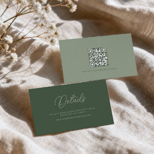 Waldgrüne elegante QR-Hochzeitsdetails Karte