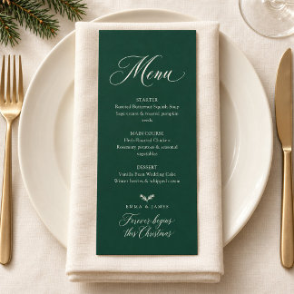 Waldgrüne elegante Schrift Weihnachts-Hochzeits-Me Menükarte