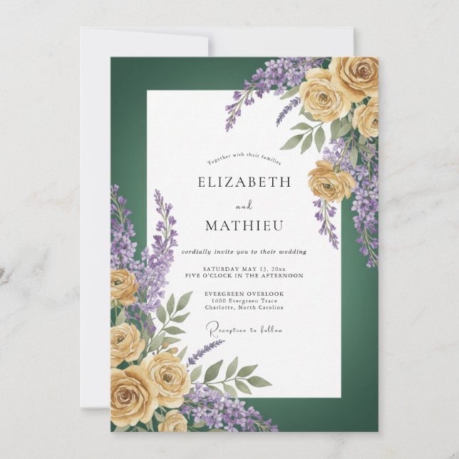 Waldgrüne goldene Rosenhochzeit Einladung (Vorderseite)