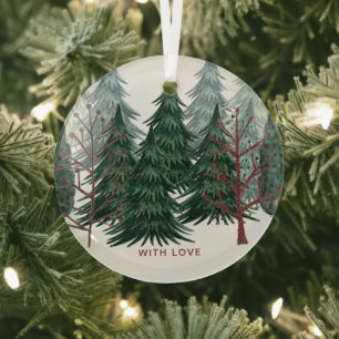 Waldgrüne Kiefernbäume Weihnachten Urlaub Natur C Ornament Aus Glas