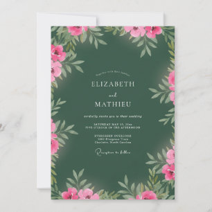 Waldgrüne lebendige florale Hochzeit Einladung