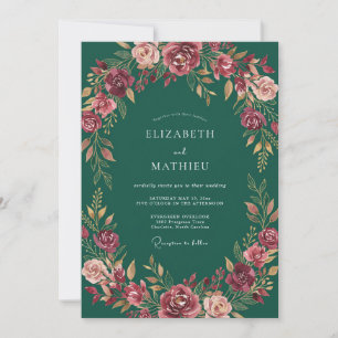 Waldgrüne majestätische Blütenhochzeit Einladung