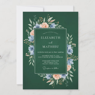 Waldgrüne melancholische botanische Hochzeit Einladung