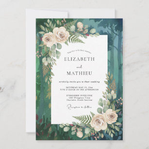 Waldgrüne melancholische Immergrüne Hochzeit Einladung