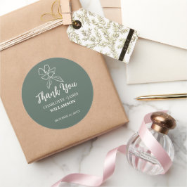 Waldgrüne Minimalblumen-Gastgeschenke Hochzeiten Runder Aufkleber