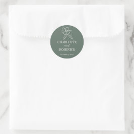 Waldgrüne Minimalblumen-Gastgeschenke Hochzeiten Runder Aufkleber