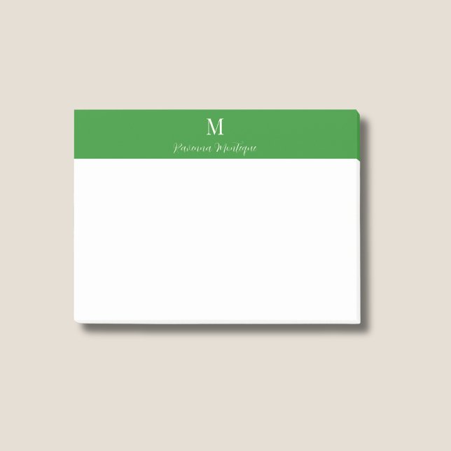 Waldgrüne moderne personalisierte Namensmonogramm Post-it Klebezettel (Von Creator hochgeladen)