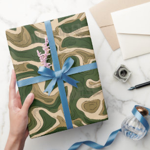 Waldgrüne Naturwelle Beige abstraktes Muster Geschenkpapier