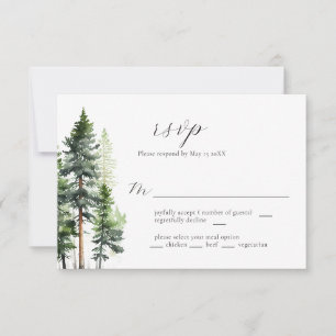 Waldgrüne Pinien Hochzeitskarte RSVP Karte