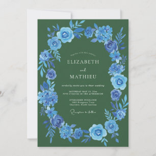 Waldgrüne poetische Floral-Hochzeit Einladung